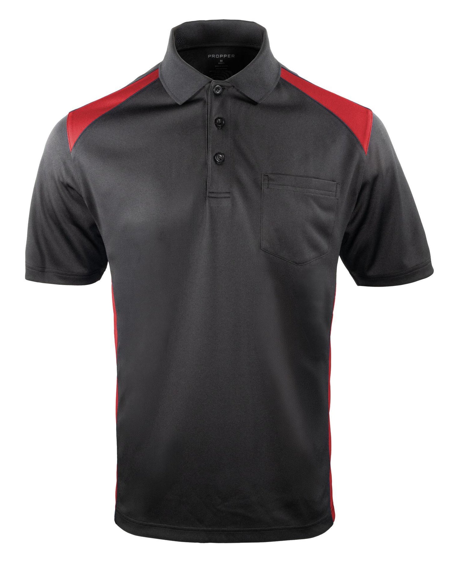 Propper Men's Midweight Short Sleeve Color Block Pocket Polo - Black & Red