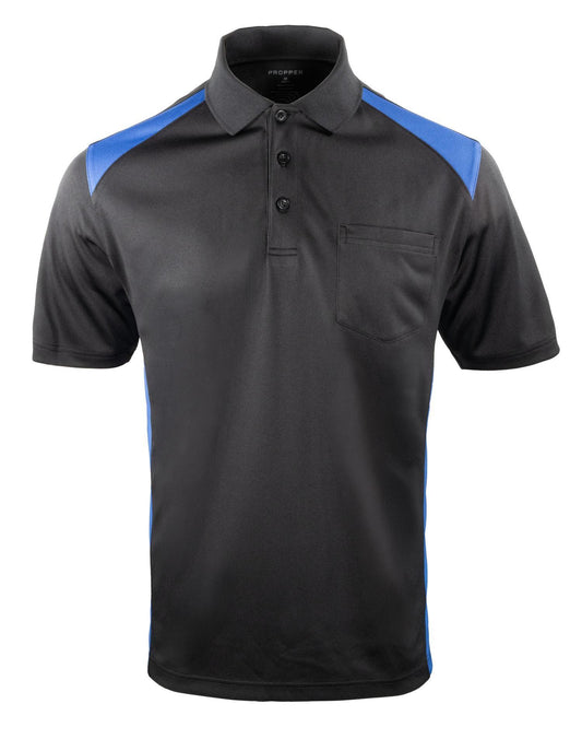Propper Men's Midweight Short Sleeve Color Block Pocket Polo - Black and Cobalt Blue