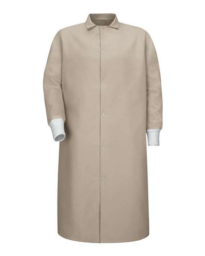 Unisex Gripper-Front Pocketless Butcher Coat With Knit Cuffs