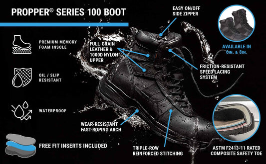 Propper Men's Series 100 6" Side Zip Boot Waterproof Comp Toe Boots
