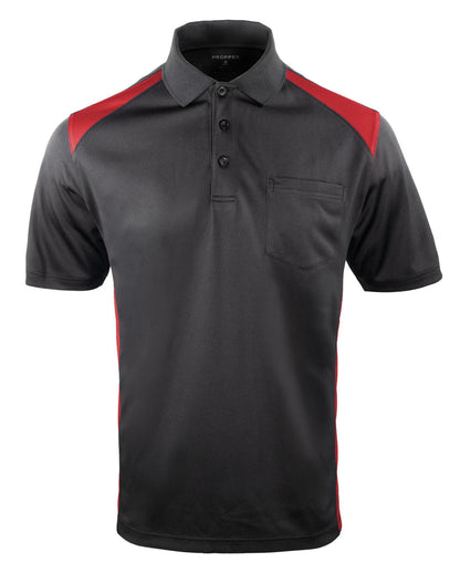 Propper Men's Midweight Short Sleeve Color Block Pocket Polo - Black & Red