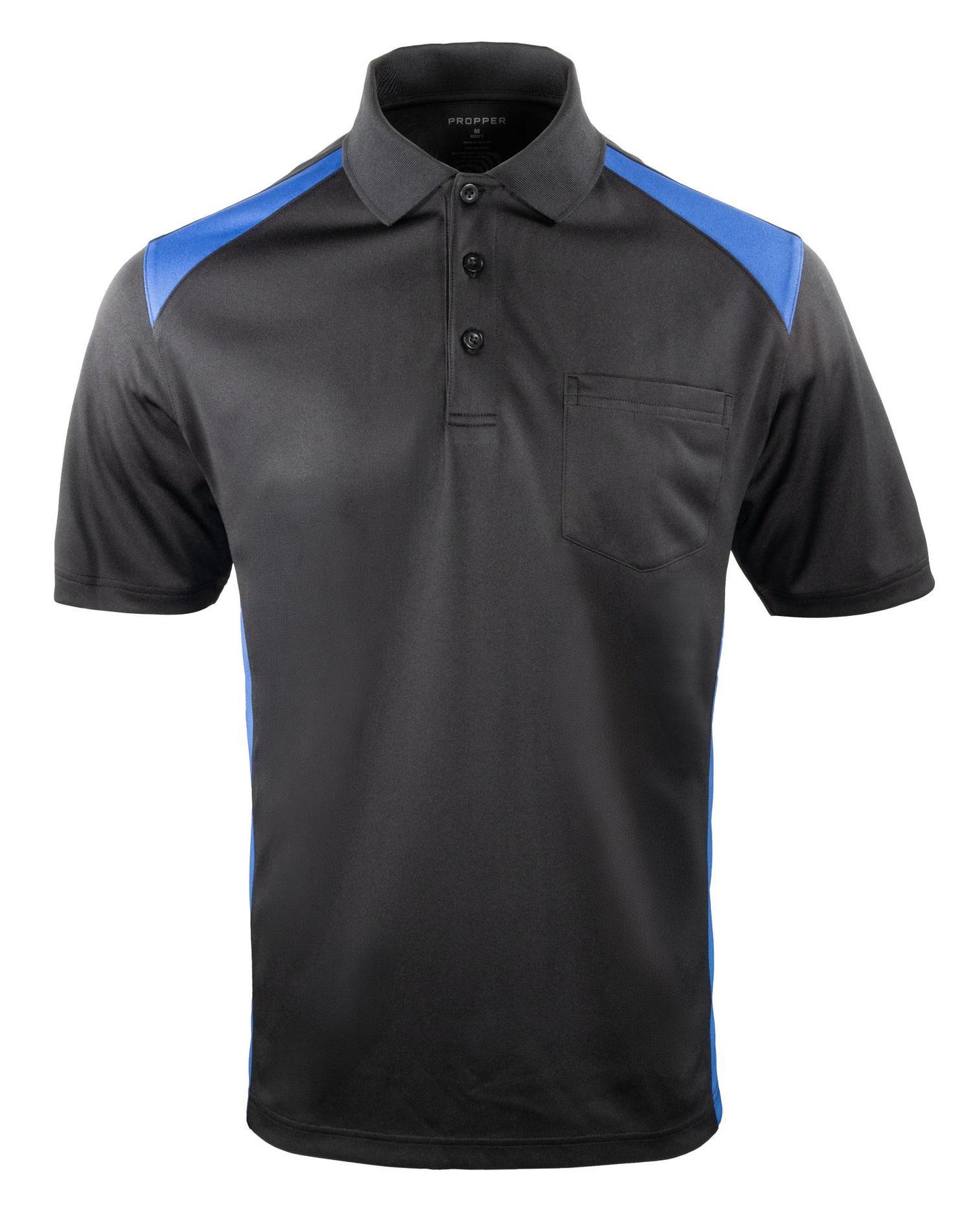 Propper Men's Midweight Short Sleeve Color Block Pocket Polo - Black and Cobalt Blue