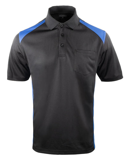 Propper Men's Midweight Short Sleeve Color Block Pocket Polo - Black and Cobalt Blue