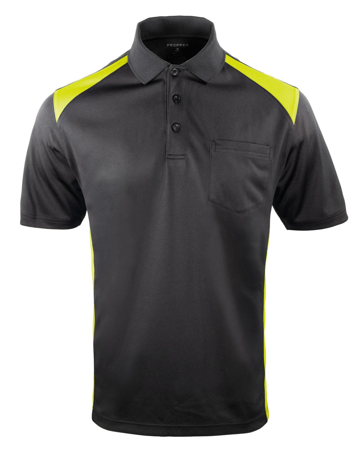 Propper Men's Midweight Short Sleeve Color Block Pocket Polo - Black & Yellow