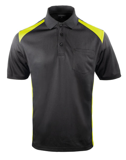 Propper Men's Midweight Short Sleeve Color Block Pocket Polo - Black & Yellow